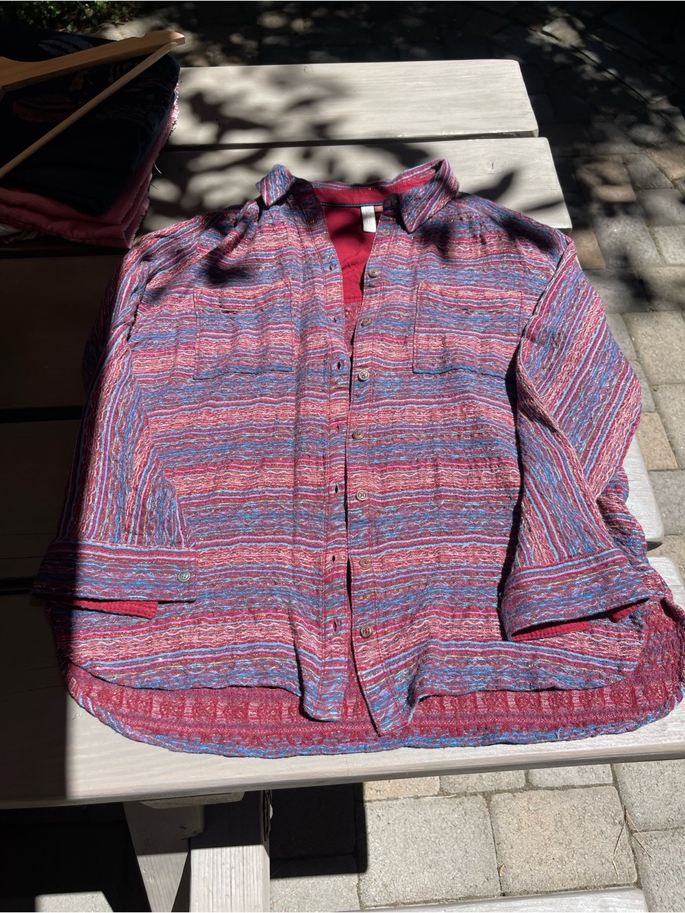 Pilcro Women's Multicolor Striped Button-Down Shirt - Red & Blue